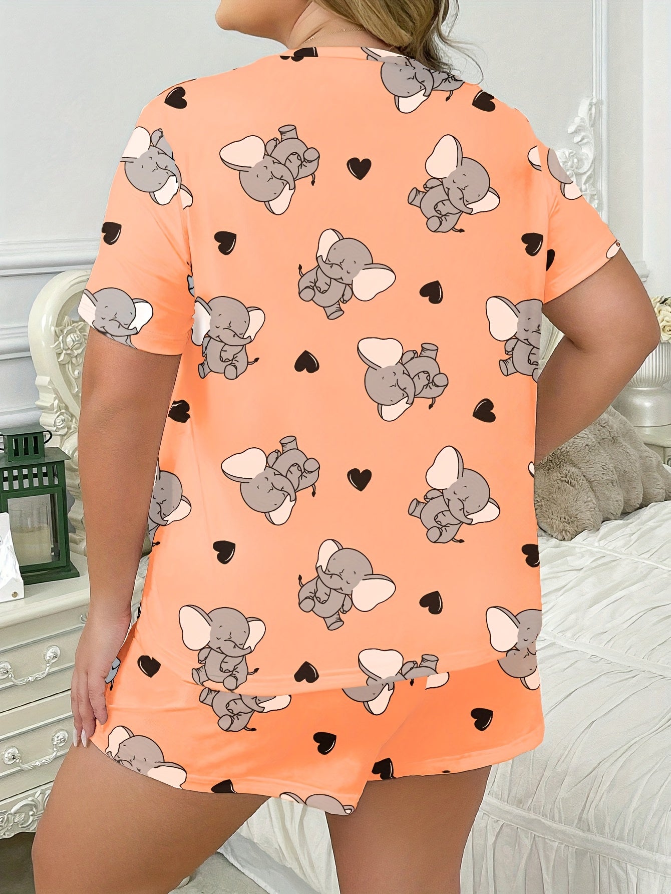 Женский летний комплект пижамы большой размер, короткий рукав, шорты, мультяшный принт