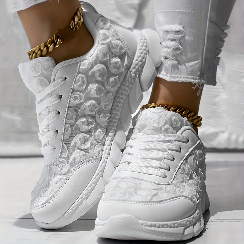 Ayollar uchun 3D Rose Lace-Up kundalik sport poyafzallari yengil, qulay oyoq kiyim