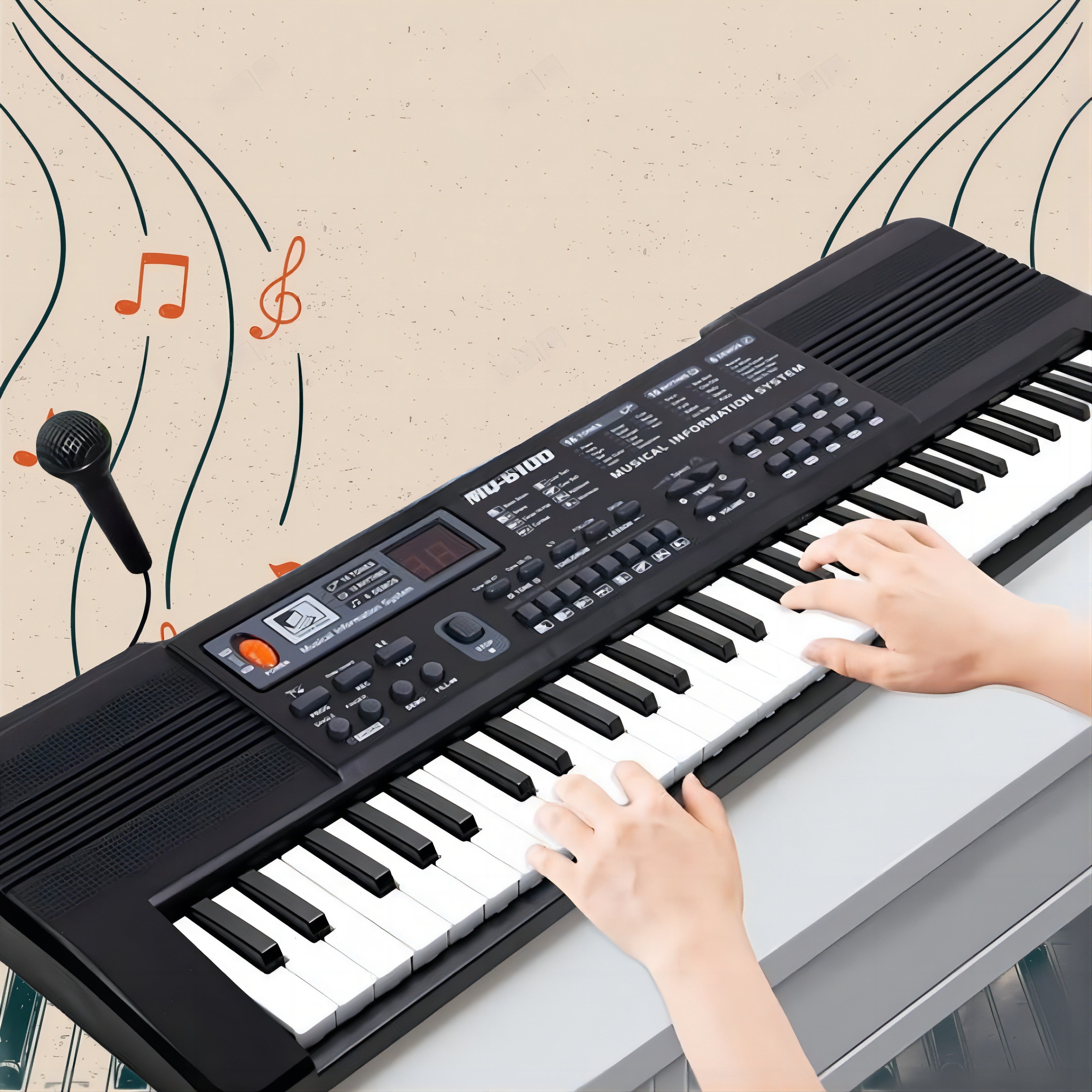 Portable Electronic Keyboard 61 Keys with Microphone for Beginners Educational Toy Black