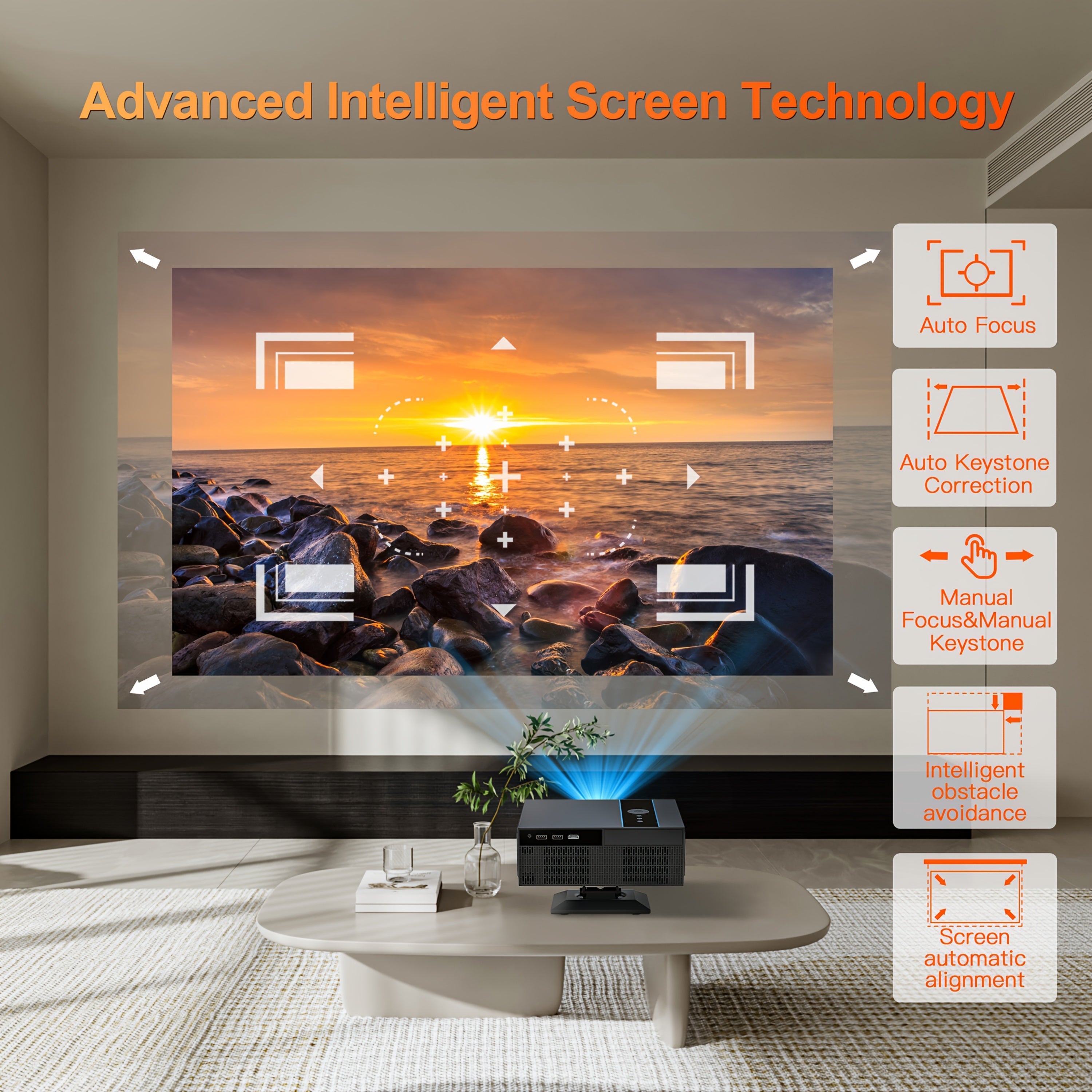 Home Theater Projector 1080P Full HD WiFi Bluetooth 4K Support Wall-Mounted