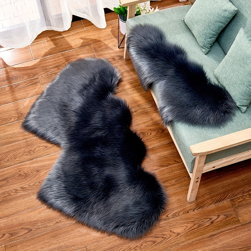 Double Heart Faux Sheepskin Rug, Heart Shaped Fluffy Carpet, Soft Plush Area Mat