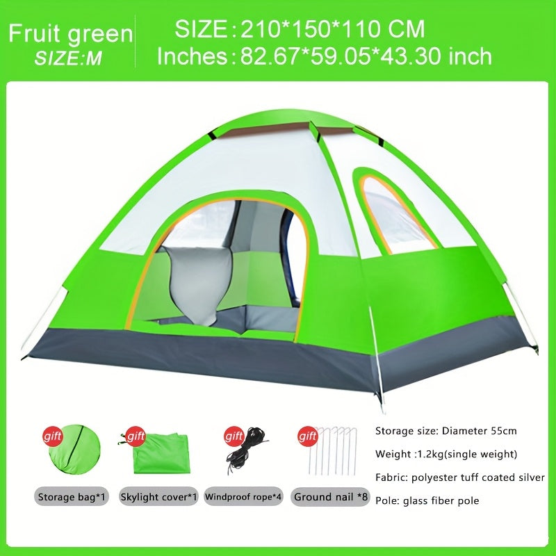 3-Person All-Season Pop-Up Camping Tent with Hydrophobic Polyester and Glass Fiber Frame Blue