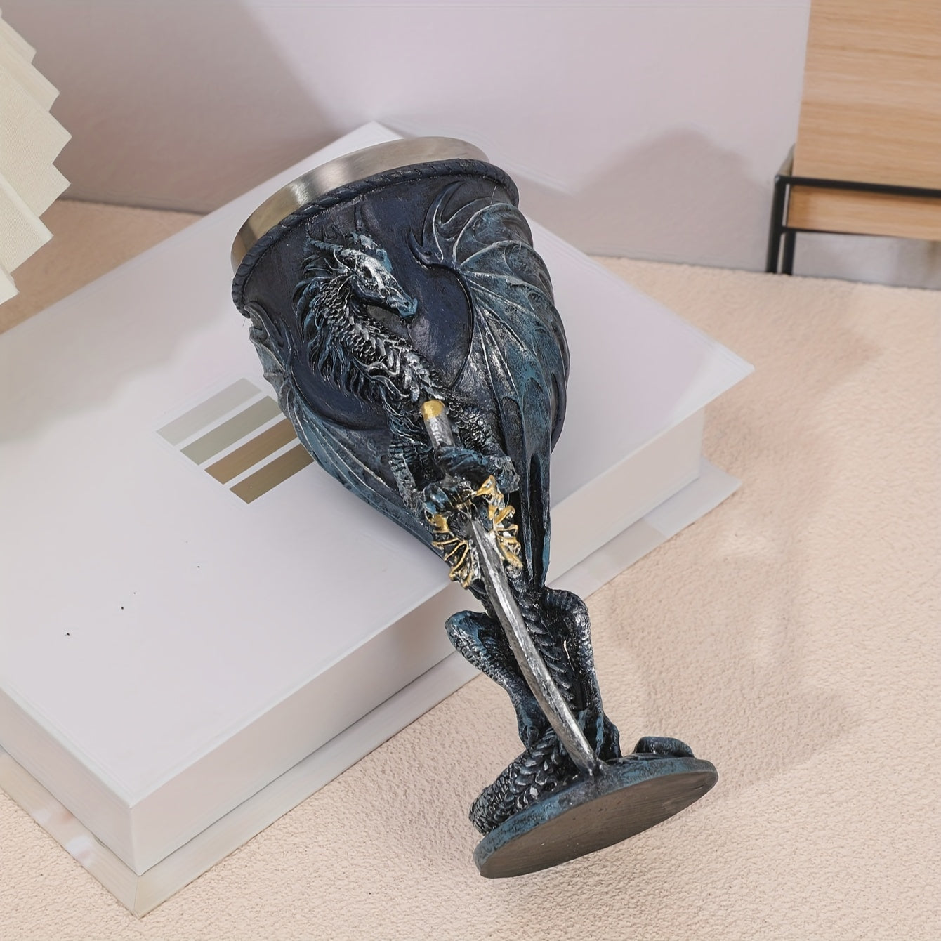 Dragon Sword Goblet 7oz Resin Stainless Steel Medieval Gothic Drinkware for Fantasy Fans