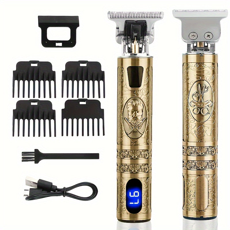 Men's Cordless Hair Clippers and Beard Trimmer Kit with LCD Display and T-Blade