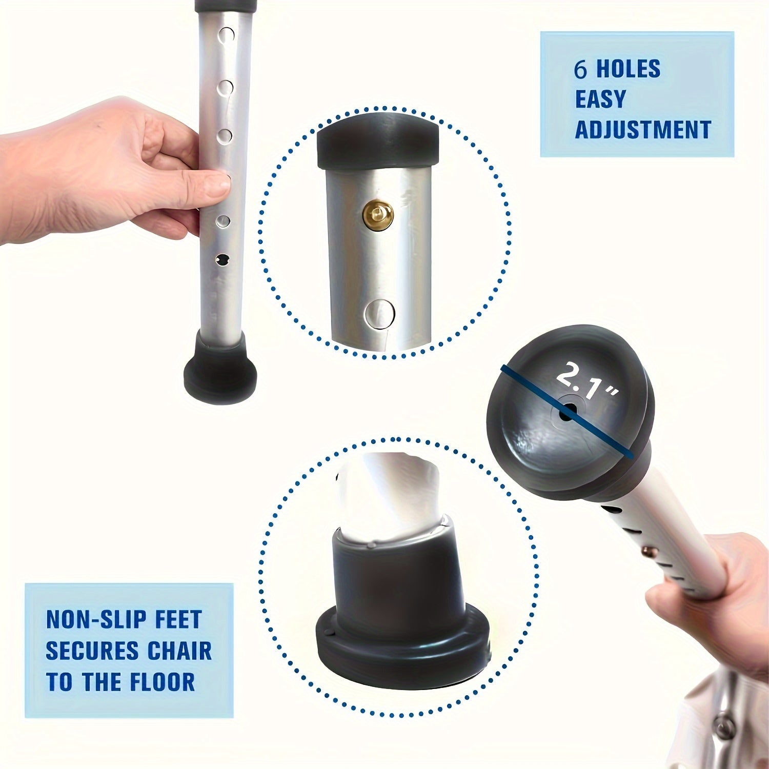 Adjustable Shower Chair for Elderly Disabled Aluminum Seat Non-Slip Feet White