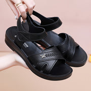 Women Sandals Flat Comfortable Non-Slip Summer Shoes Black Decorative Straps