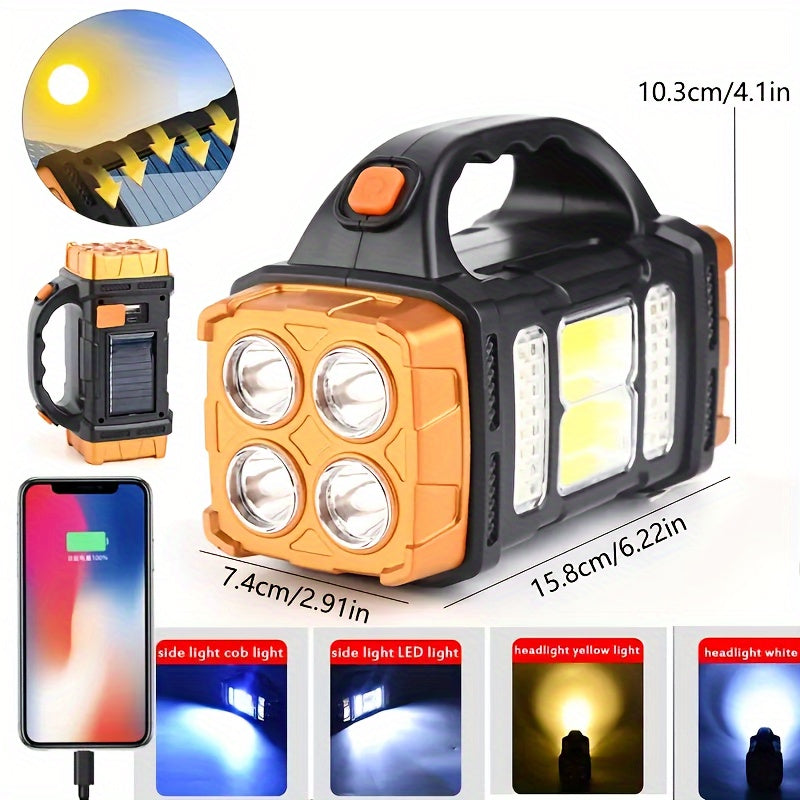 Solar Rechargeable Flashlight Lantern with 1500mAh Battery USB Charging Emergency Light for Camping and Fishing