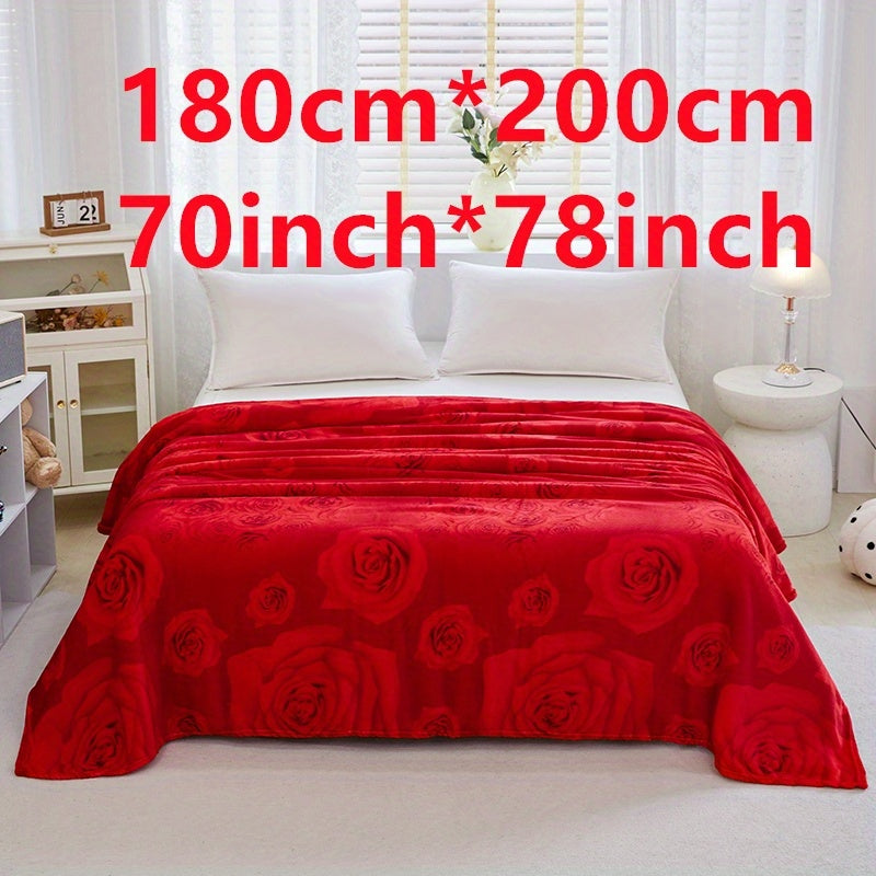 Soft Rose Pattern Bed Blanket for Sofa Bed Camping Travel and Gift