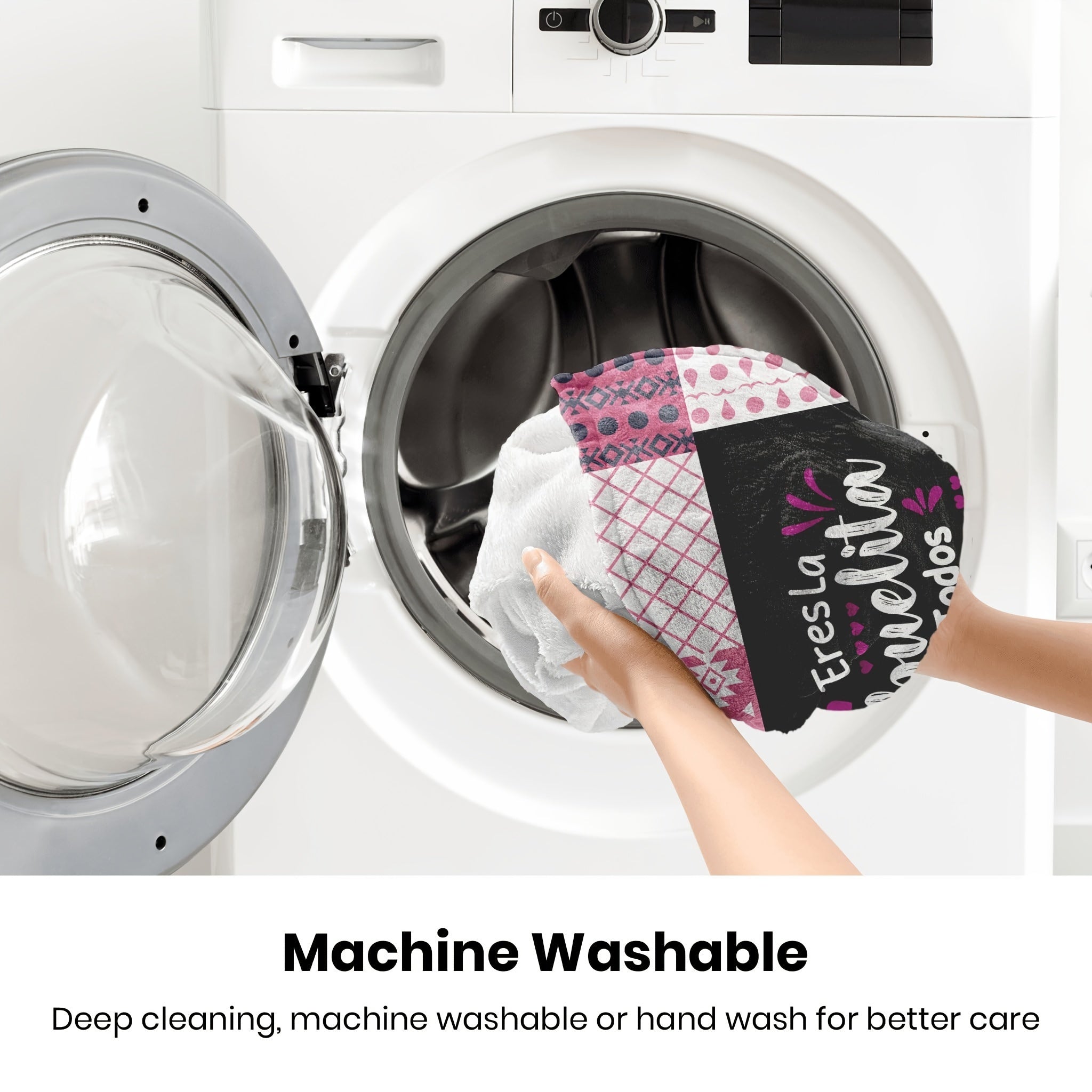 Pink Flannel Throw Blanket with Spanish Phrases for Grandma, Machine Washable, Floral Knitted Gift