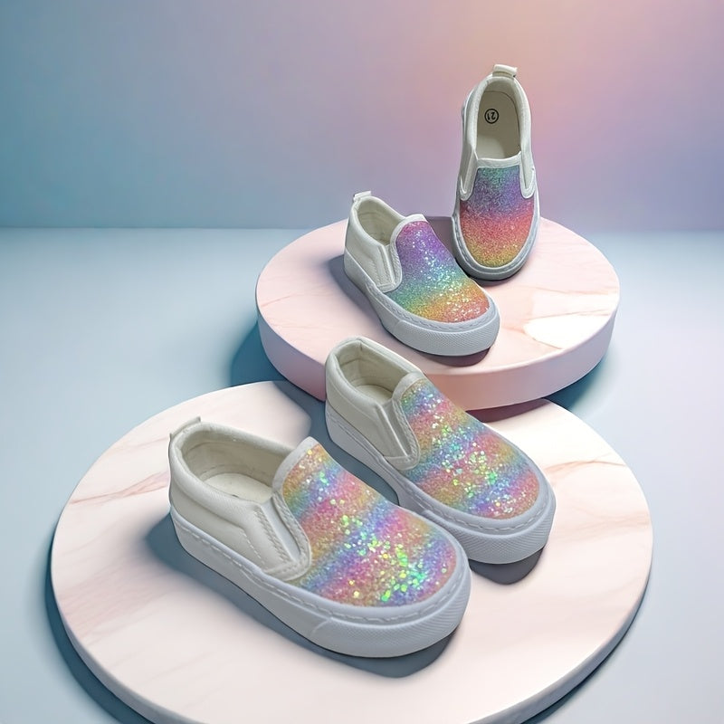 Girls Rainbow Gradient Canvas Sneakers Lightweight Casual Shoes for Kids