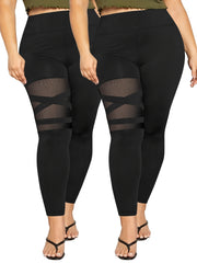 Women's Plus Size Spliced Mesh Leggings Soft Fit Pack of 4