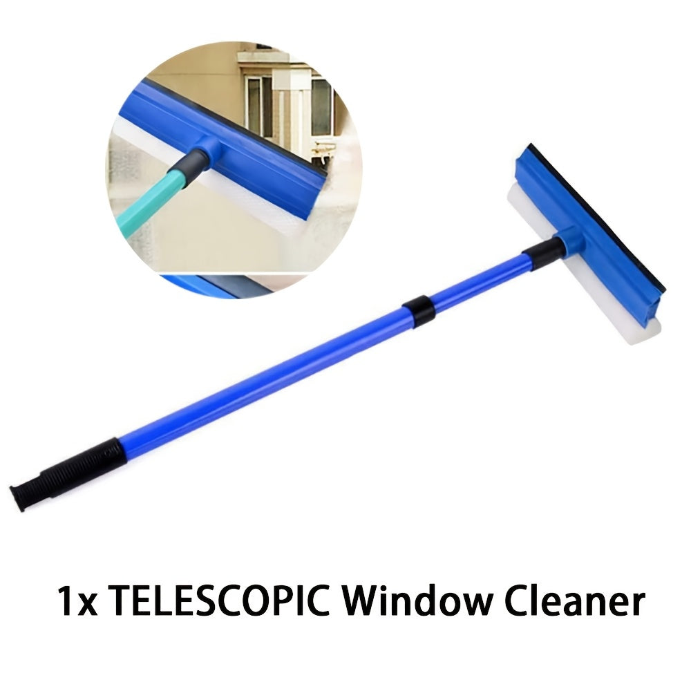 Telescopic Window Squeegee with Swivel Head, Glass Scrubber, Adjustable 75cm