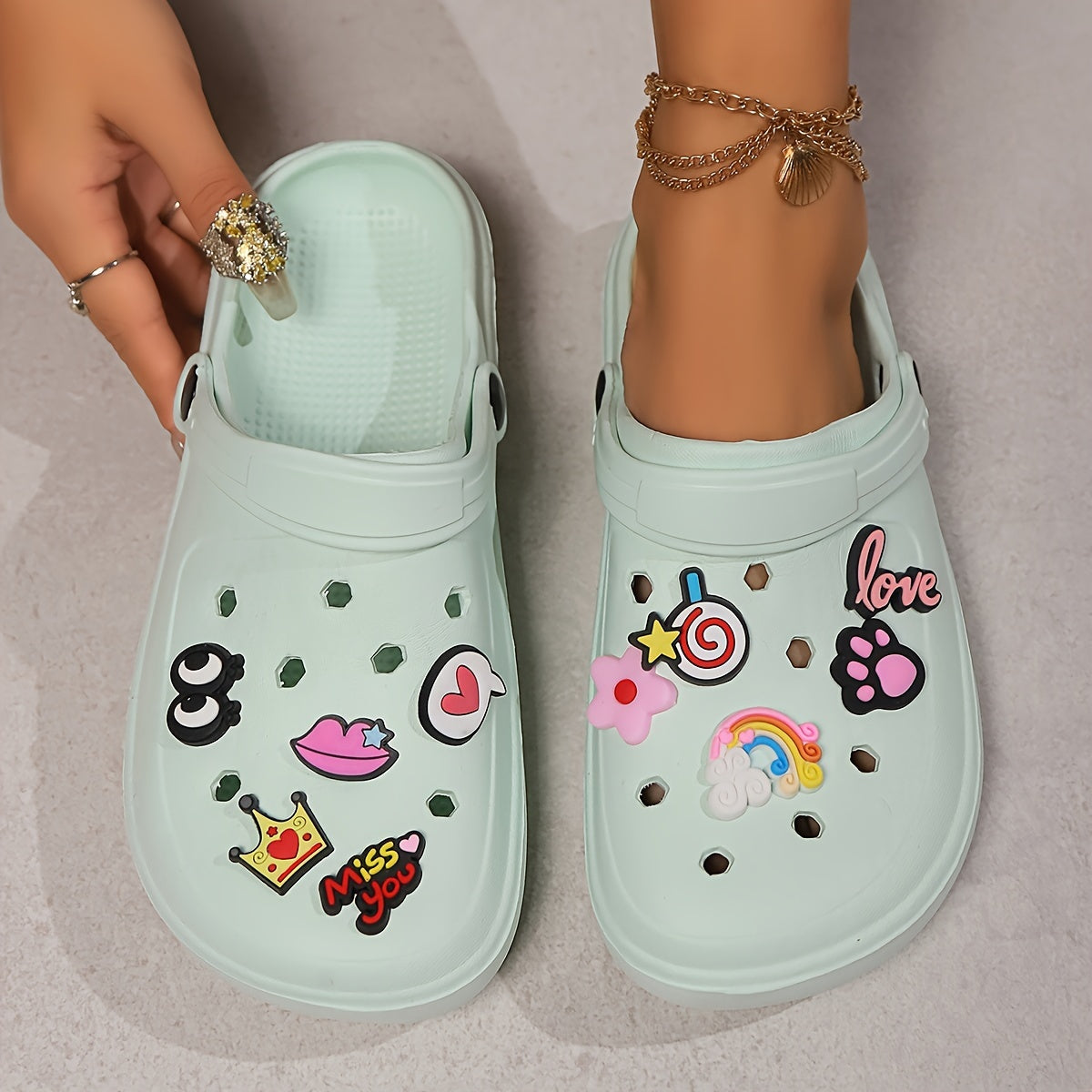 Women's Flat Sandals Breathable EVA Beach Shoes Cartoon Patterned