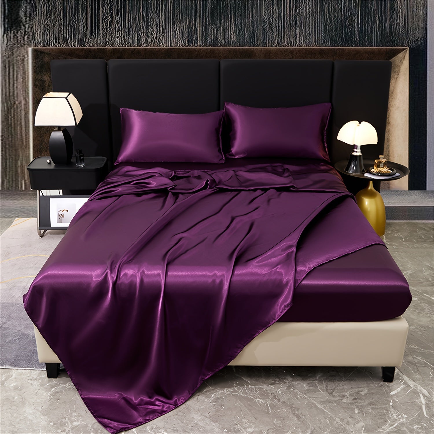 Silky Satin Bedding Set 4 Piece 80g Light Luxury Bed Linen with Fitted Sheet