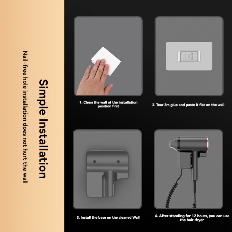 1200W Wall-Mounted Hair Dryer High Wind Power for Home Hotel Use with Nozzle and Hanging Rack