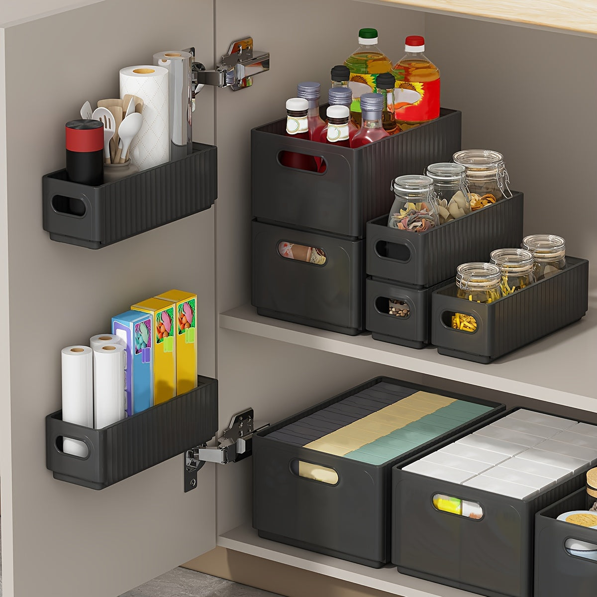 Foldable Plastic Storage Organizer for Cabinets and Walls Kitchen Bathroom Spice Rack