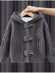 Boys Knit Cardigan Hoodie Long Sleeve Casual Fall Winter Thick Warm Button Up