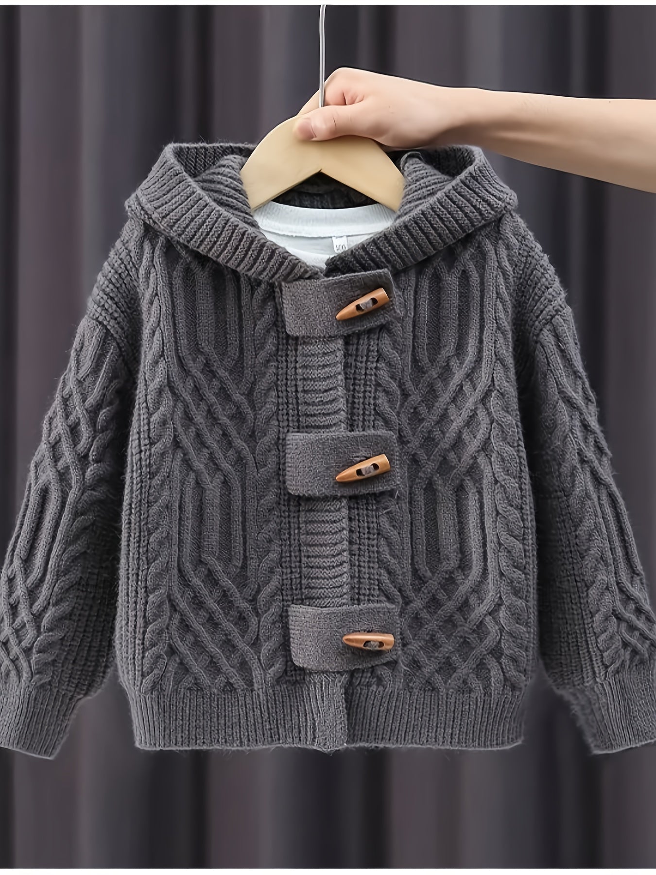 Boys Knit Cardigan Hoodie Long Sleeve Casual Fall Winter Thick Warm Button Up