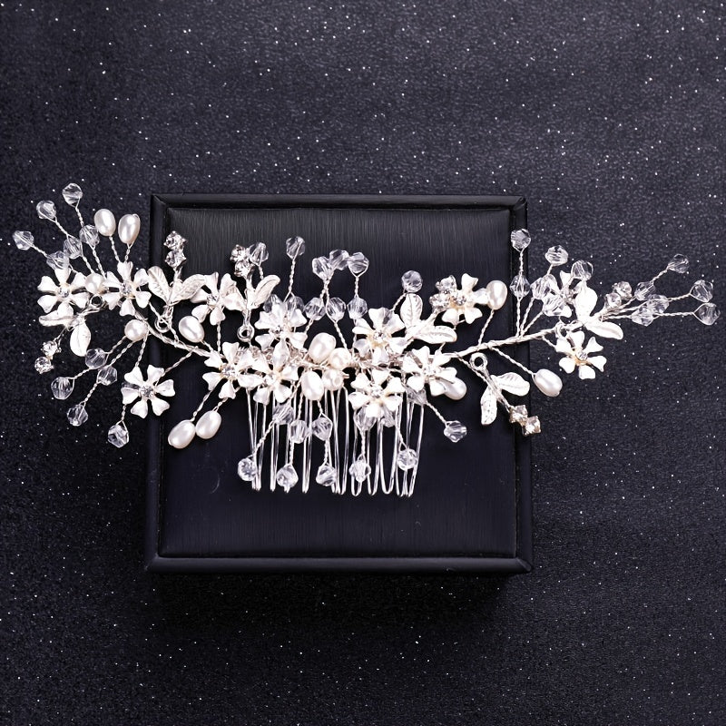 Faux Pearl and Crystal Hair Comb Wedding Bridal Hair Accessory Flower Headpiece