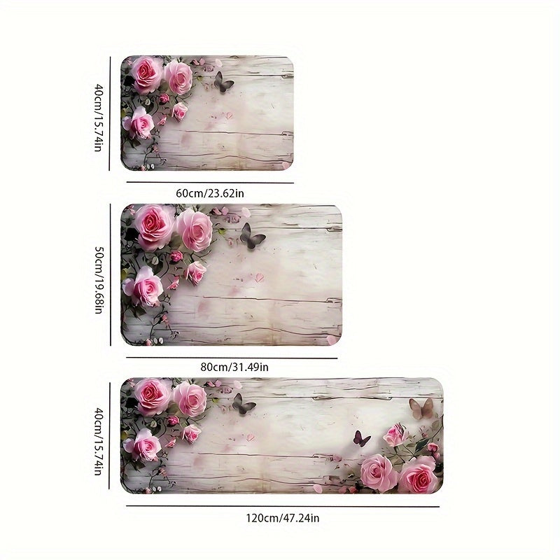 Gul dizayni bilan to‘g‘ri burchakli sirpanmaydigan polyester gilamcha - oshxona, ofis, kirish joyi, yashash xonasi, yotoqxona yoki kir yuvish xonasi uchun - qulaylik va charchamaslik uchun mashinada yuviladigan ichki eshik to‘shagi, PVC orqa qismi bilan.