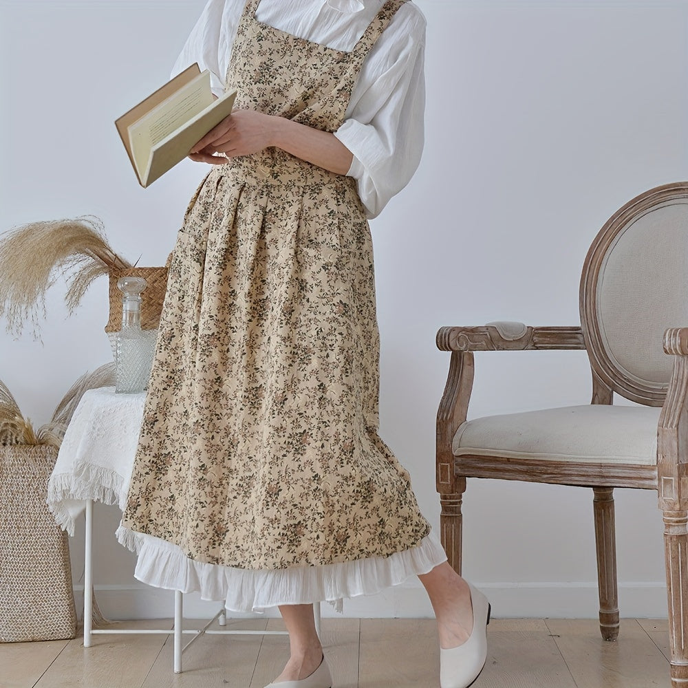 Korean Print Apron 100% Cotton Adjustable Waistband Kitchen Cooking Apron