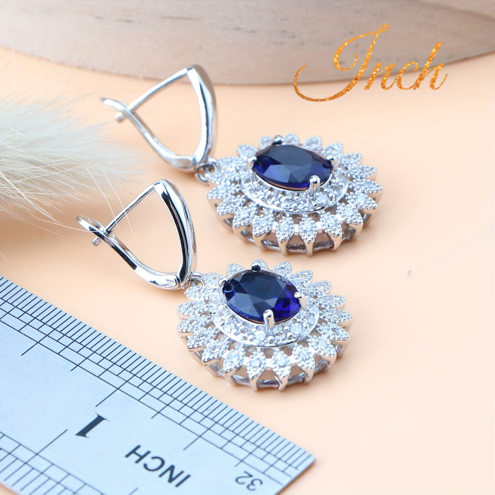 Synthetic Gemstone Jewelry Set with Floral Design Platinum Plated Copper Zirconia for Weddings and Occasions