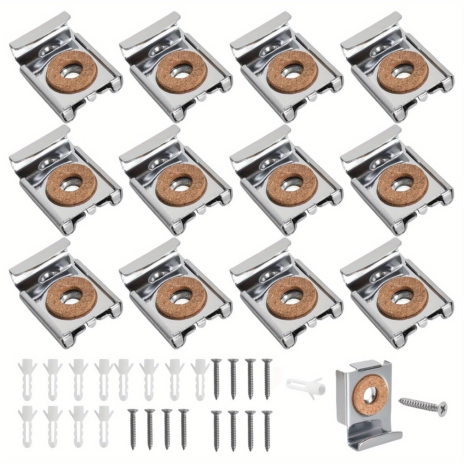 12-Pack Wall Mirror Brackets Heavy-Duty Stainless Steel with Spring Clamps Adjustable Height Wooden Finish