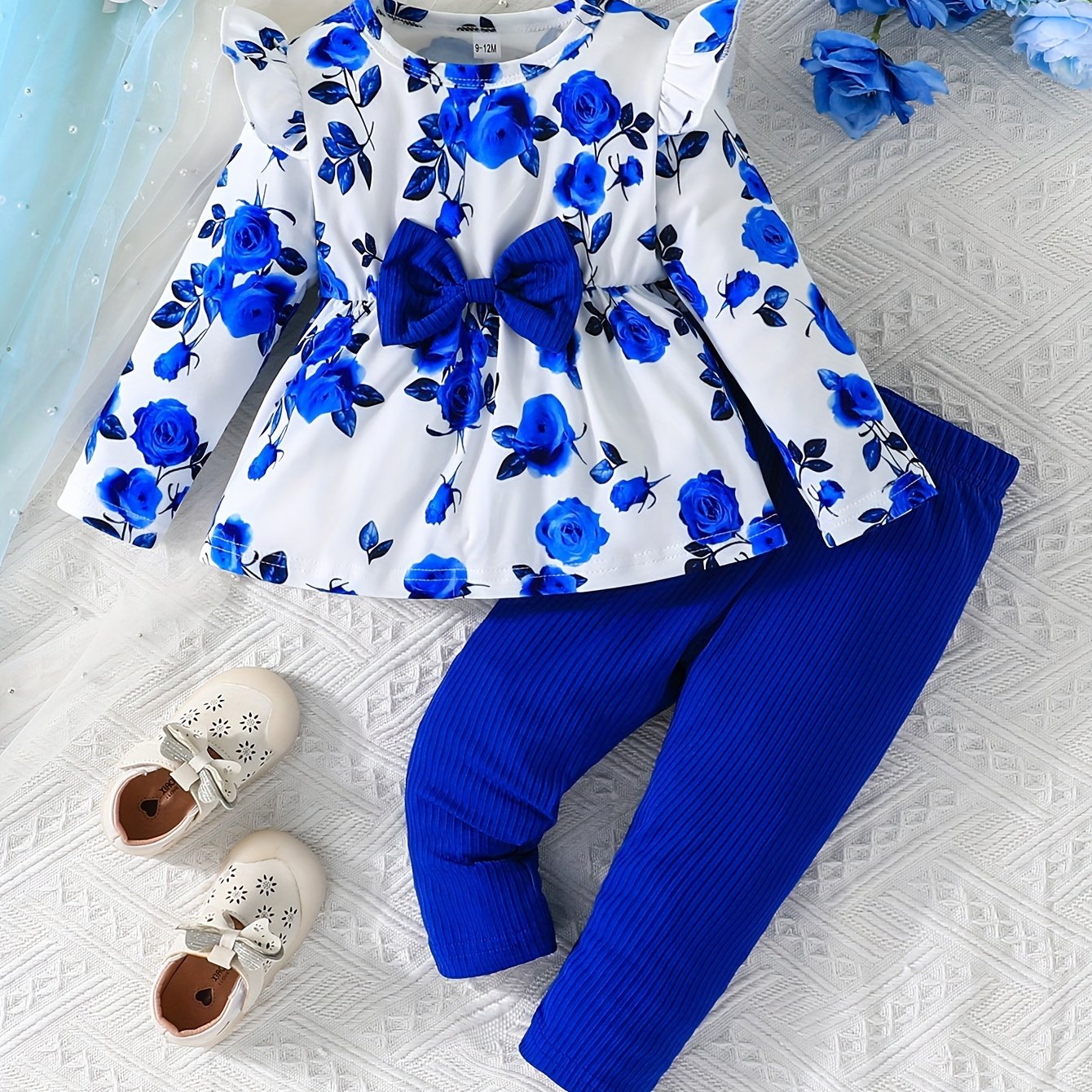 Девчачий топ с цветочным принтом и комплект с подходящими брюками для девочек до 12 лет, полиэстеровая трикотажная ткань