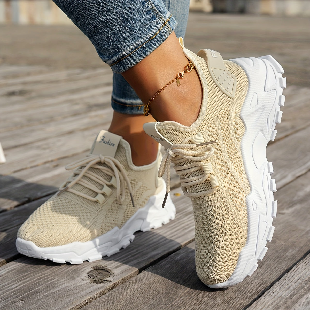 Women’s White Casual Sneakers, Breathable Elastic Upper, Plus Size