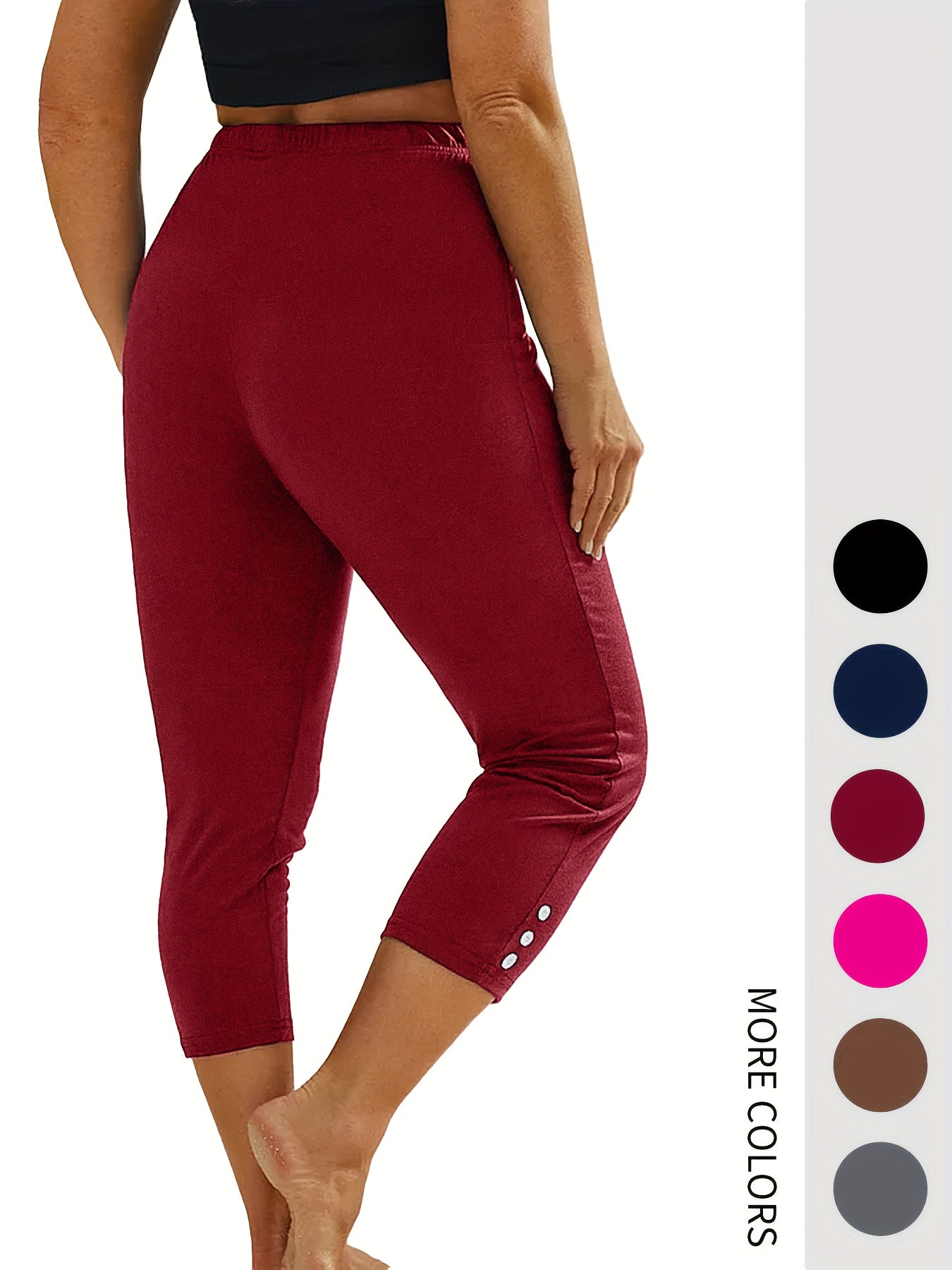 Leggings de mujer talla grande tipo Capri de alta elasticidad, color sólido, para yoga y correr, 5 piezas