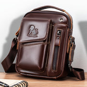 Men's Genuine Leather Crossbody Bag with Multi-Compartment Zipper Dark Brown