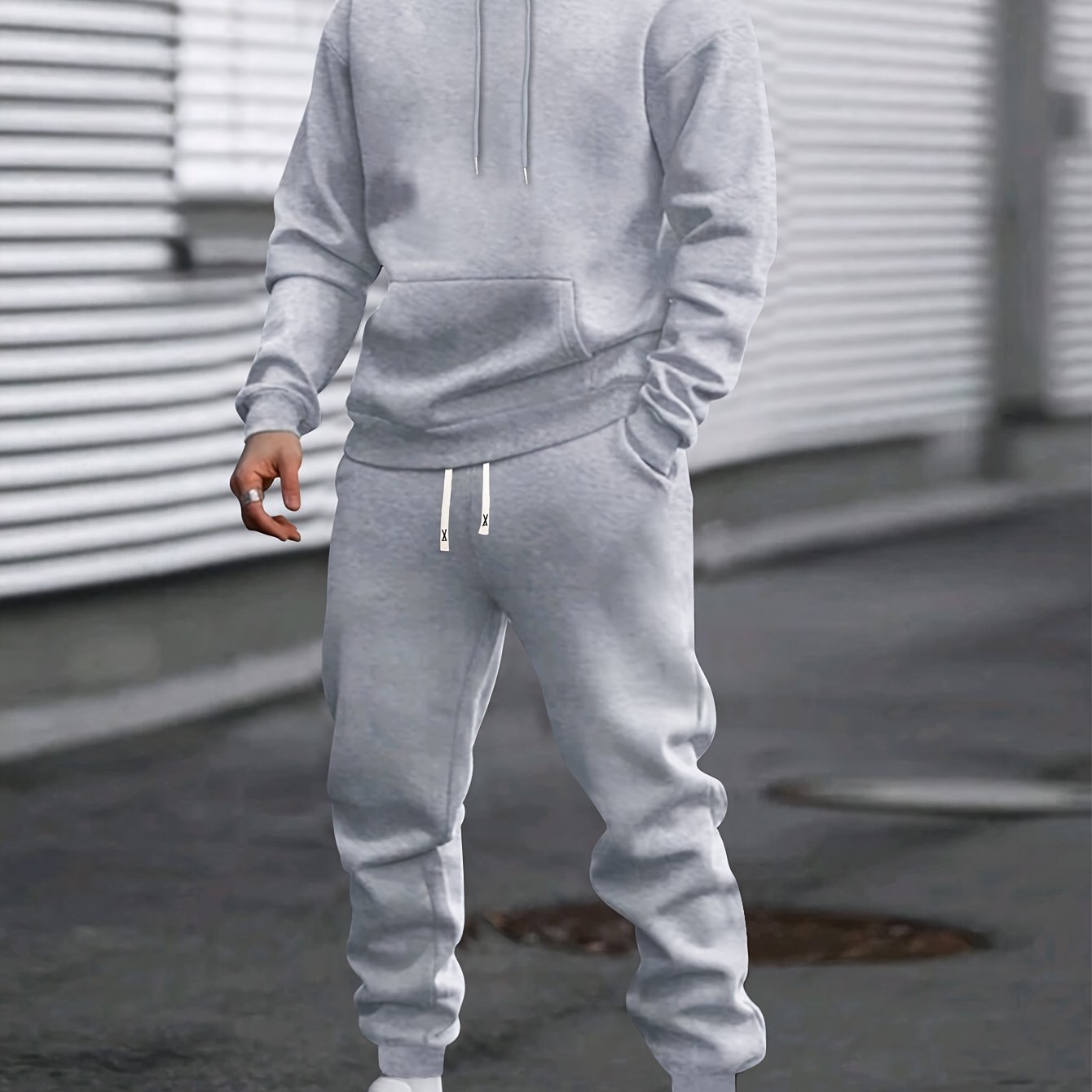 Men's Casual Sportswear Set Hoodie and Joggers Solid Color Polyester Blend Machine Washable for Spring Fall