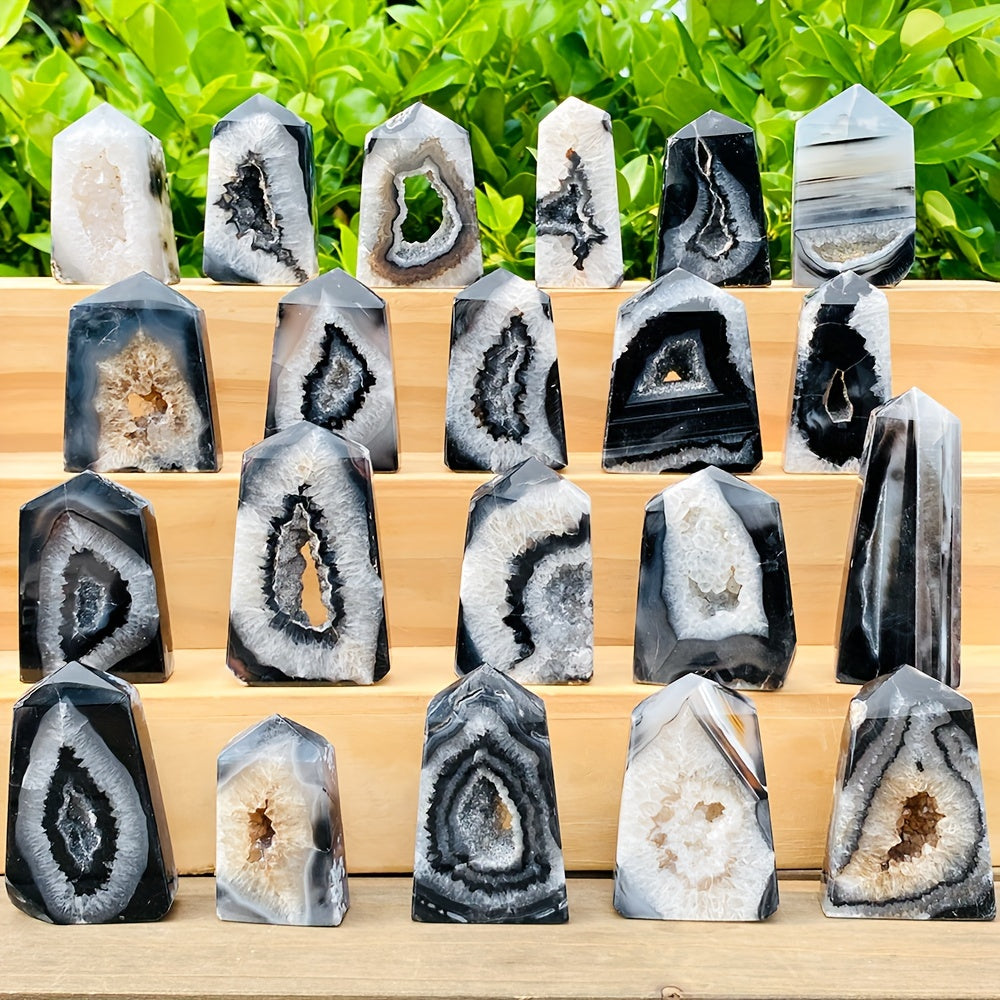 2PC Tabiiy Qora Oniks Geode Agat nuqtalari zargarlik buyumlari va uy bezaklari uchun