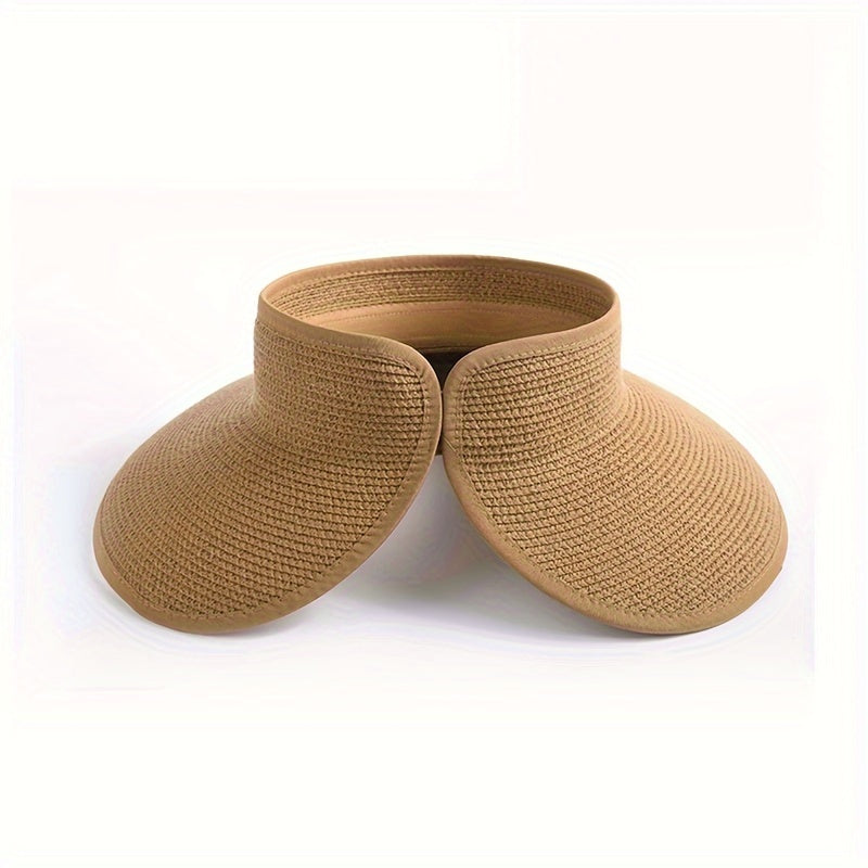 Women’s Wide Brim Straw Sun Visor Hat Packable Foldable Beach Travel Summer