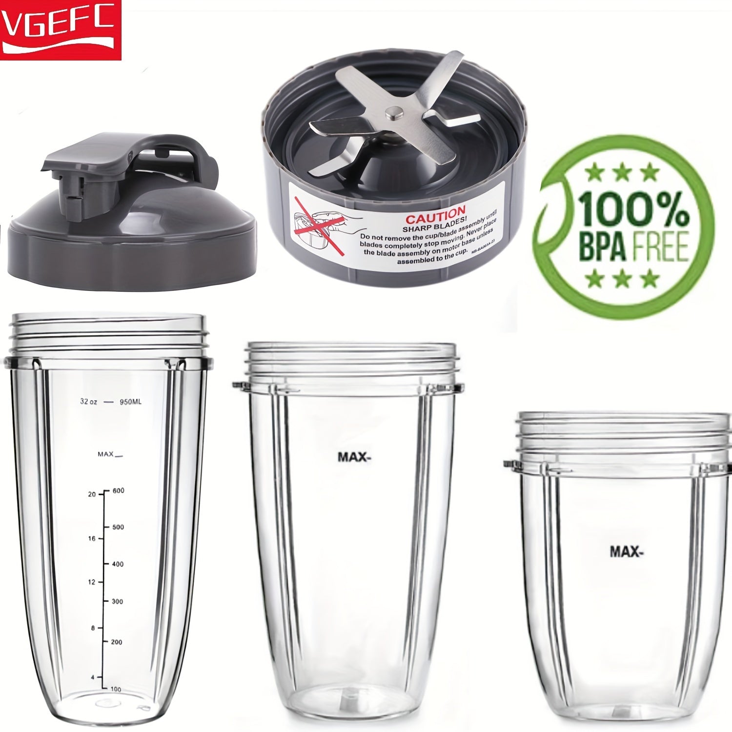 NutriBullet Blender Accessories Clear Plastic Cup Lids with Measurement Markings Leakproof Flip-Top Lid Blade Assembly Compatible with 600W 900W Models