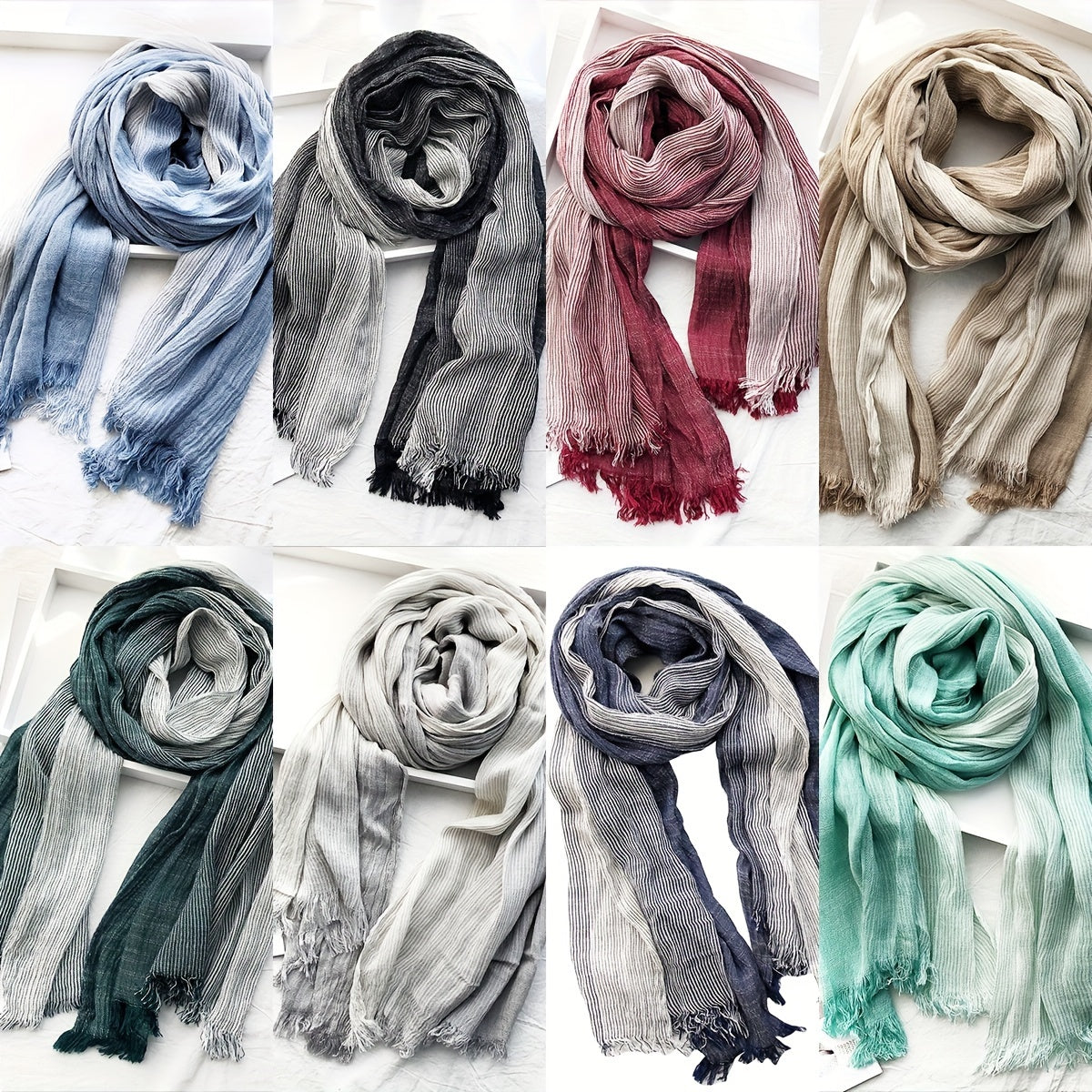 Elegant Light-Colored Cotton Linen Scarf Bohemian Weave for Men Spring Autumn Winter 188x80cm
