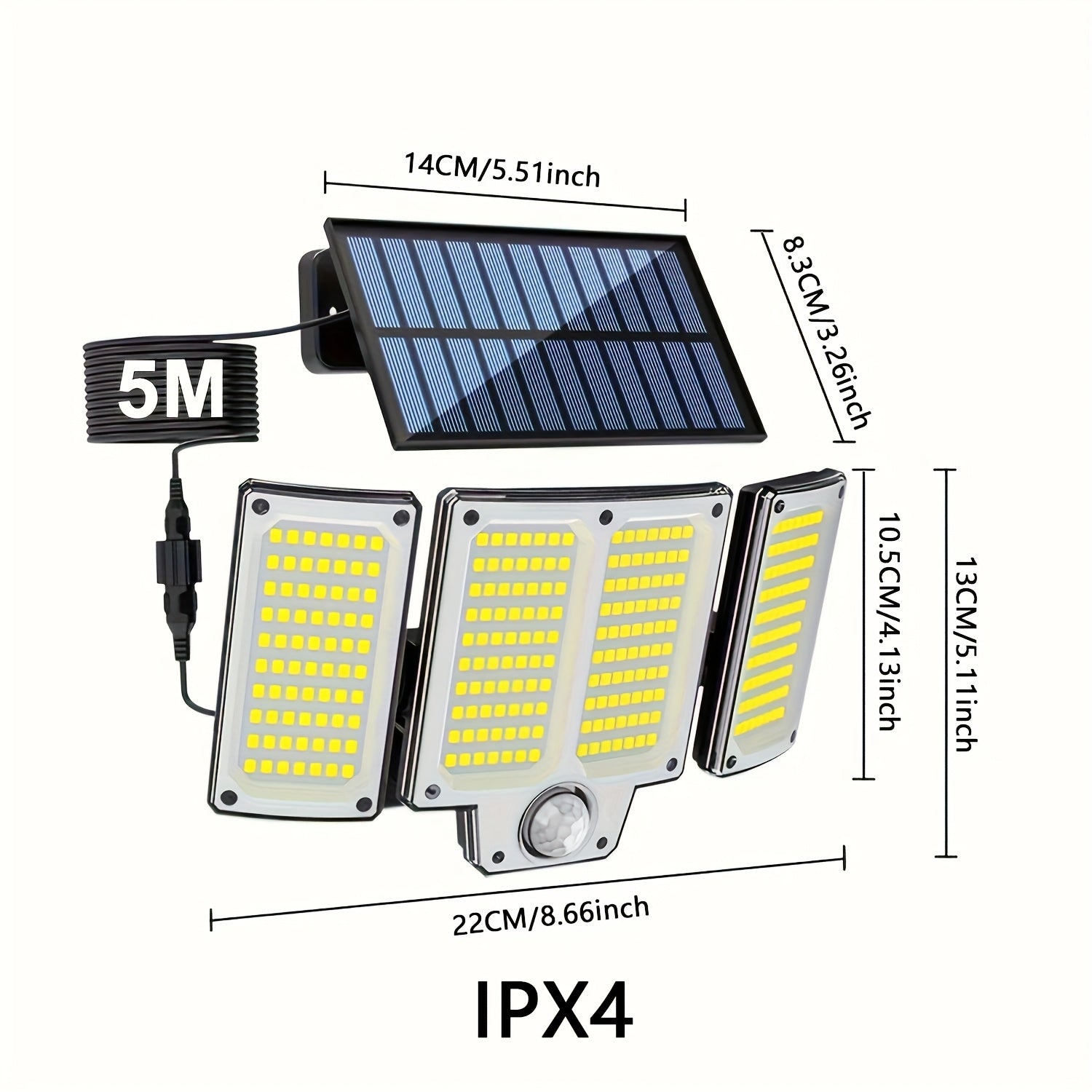 High Brightness Solar Motion Sensor Wall Light with Adjustable Heads and Multiple Modes for Outdoor Garden Patio and Garage