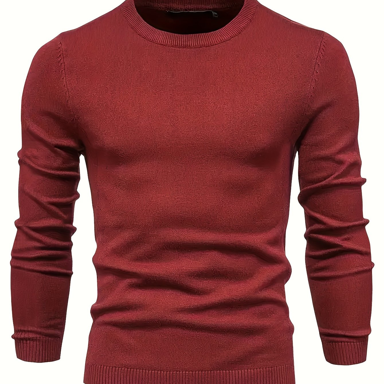 Men's Knit Sweater Fall Winter Solid Color Crew Neck Long Sleeve Medium Stretch Rayon