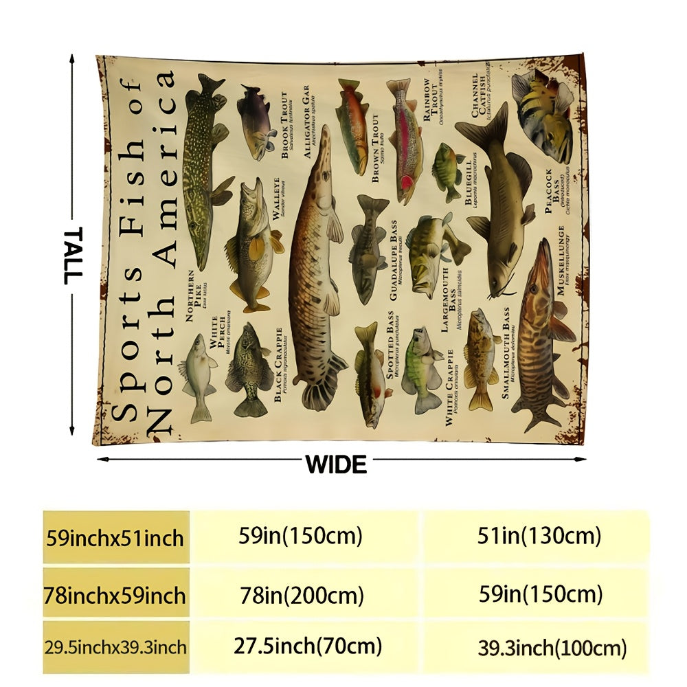 Vintage North American Fish Pattern Flannel Blanket Hypoallergenic Soft Lightweight for All Seasons