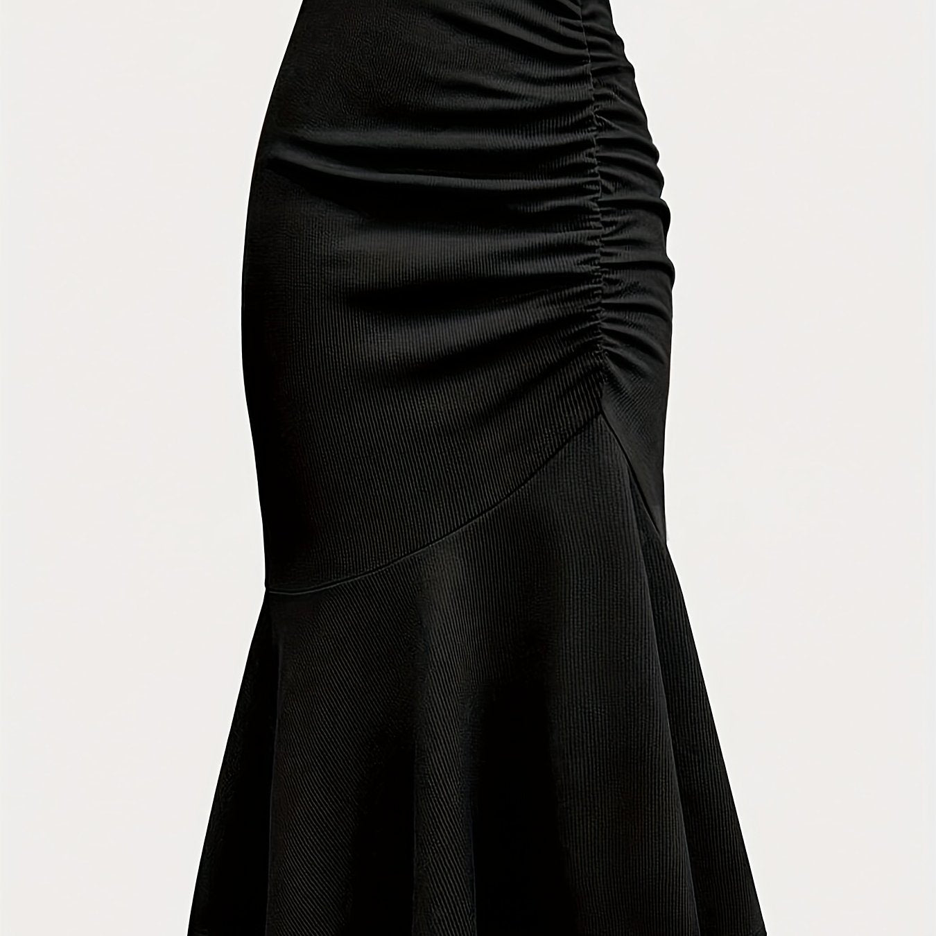 Black Mermaid Skirt with Ruffled Hem for All Occasions Polyester Knit Fabric
