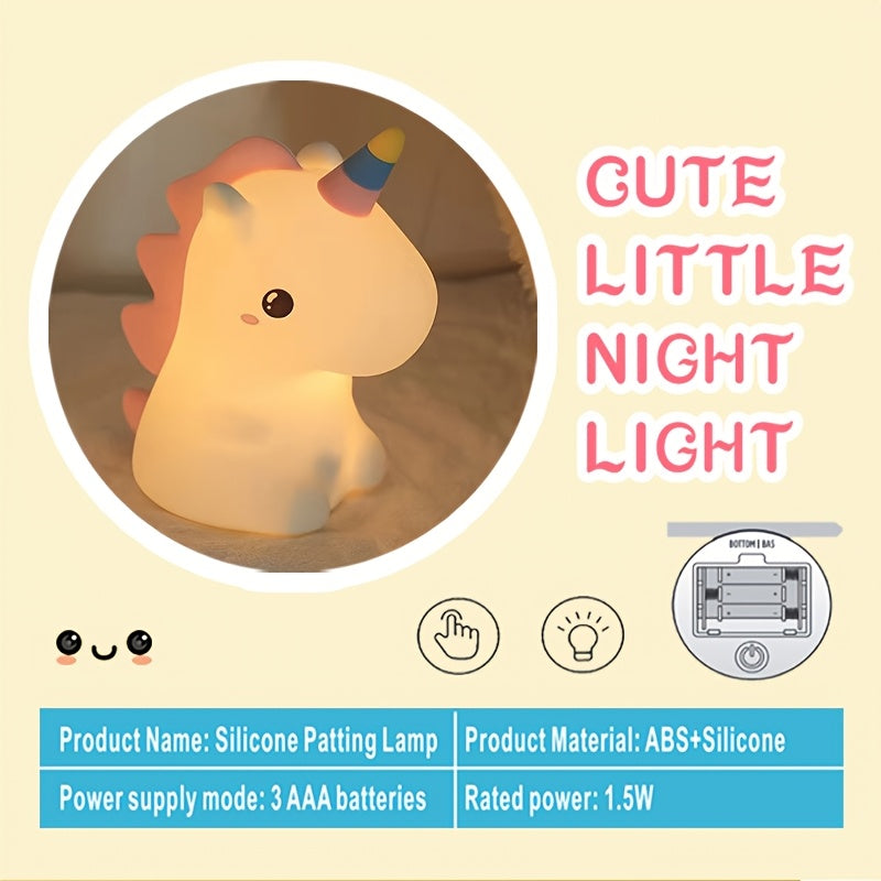 Children's Unicorn Night Light 7-Color Silicone Touch Bedside Lamp for Kids