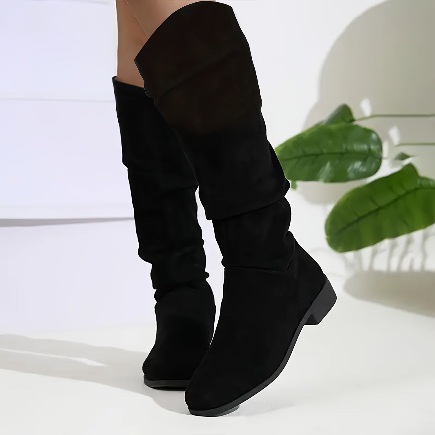 Women's Brown Mid-Calf Boots with Chunky Heel and Pointed Toe