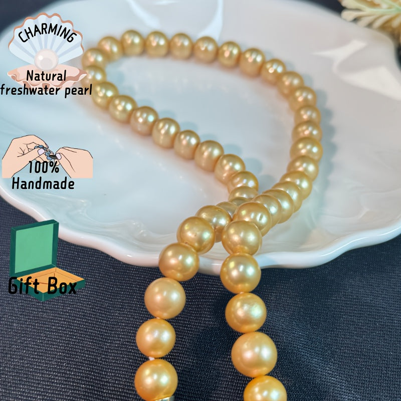 Golden South Sea Pearl Necklace for Women Large Granularity Elegant Jewelry