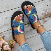 Women's Bohemian Checkered Mesh Slip-On Sandals Open-Toe Summer Footwear