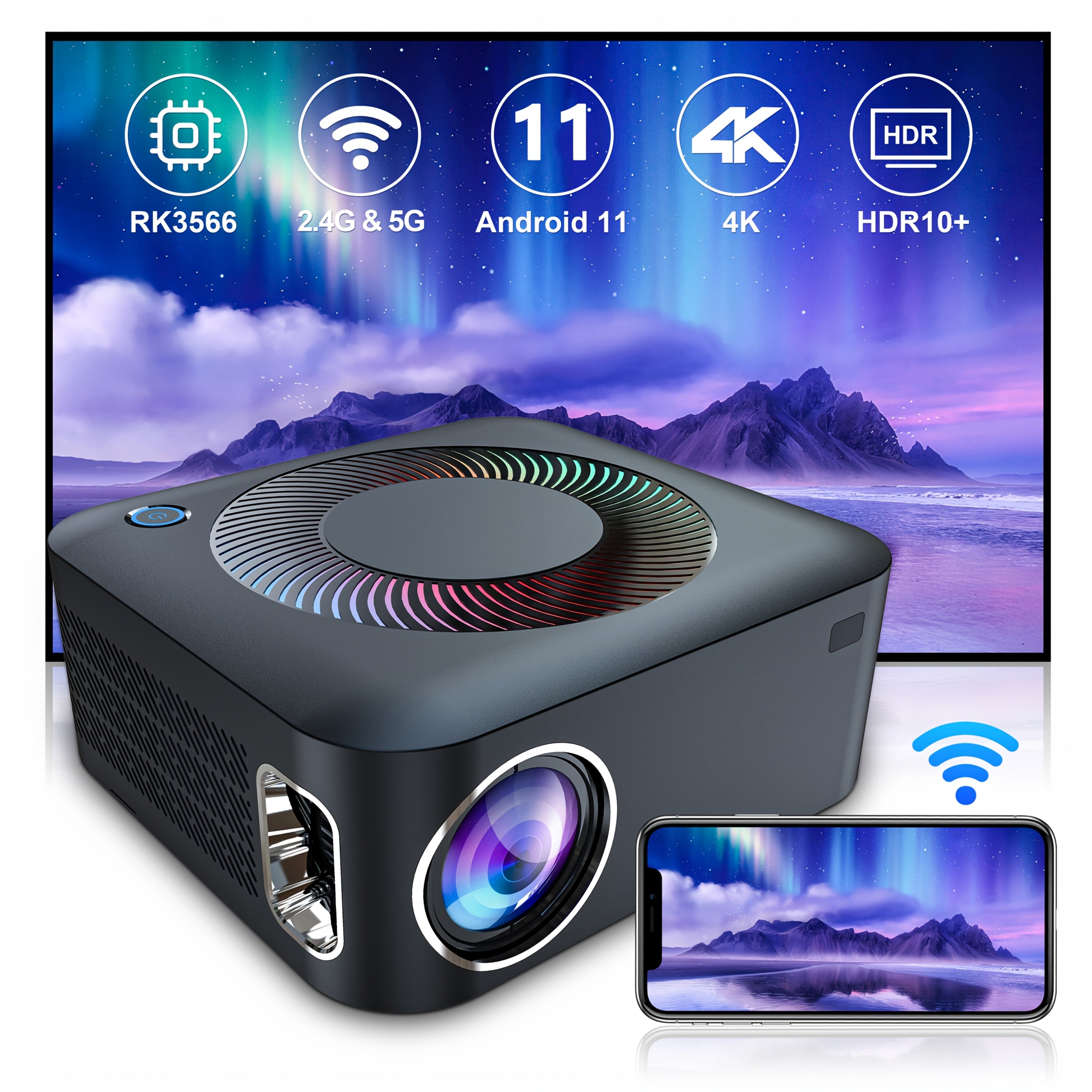 Proyector Android 1920x1080P Brillo 400ANS 1080P Cine en casa Enchufe UE