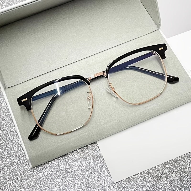 Retro Half-Gold Frame Glasses for Men and Women Minimalist Eye Protection