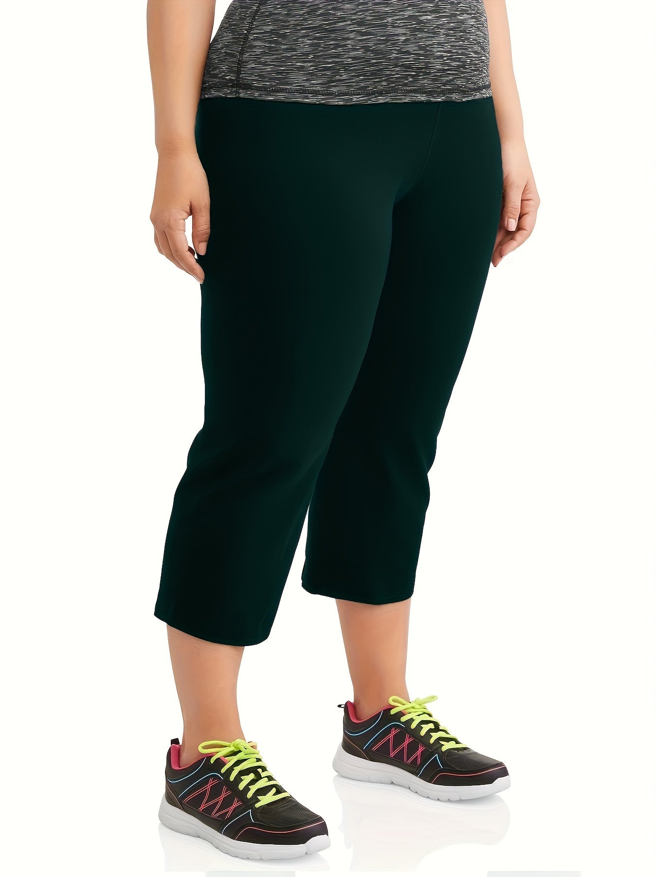 Women Plus Size High-Waisted Stretchy Black Capri Pants Casual Wear