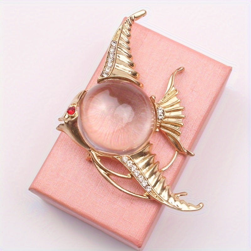 Transparent Jelly Series Brooches with Gold Owl and Fish Designs Stylish Jewelry