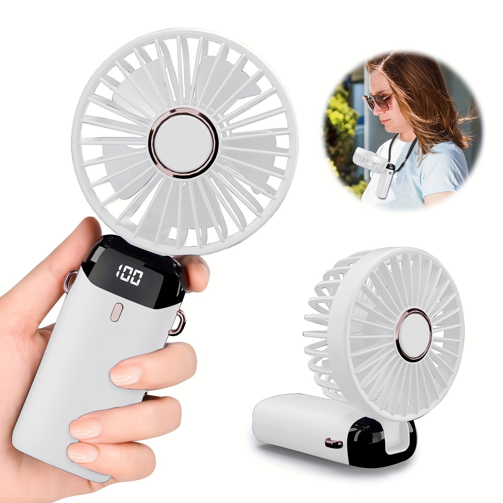 Mini USB Fan with 5 Speeds, Battery Indicator, Portable for Work and Outdoors