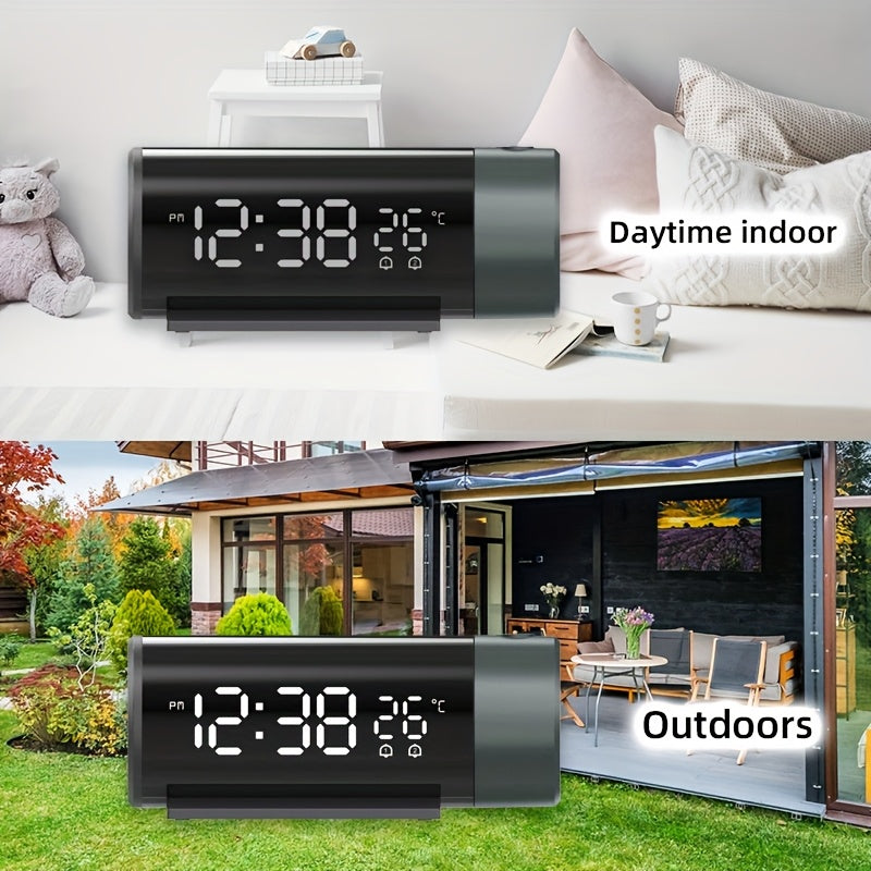 Digital Projection Clock with Dual Alarms Sleep Function USB Powered Time and Temperature Projection
